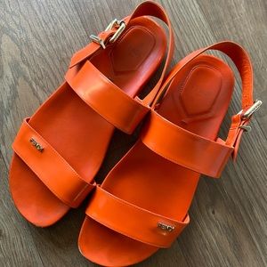 Fendi Double Band Flat Patent Sandal Orange